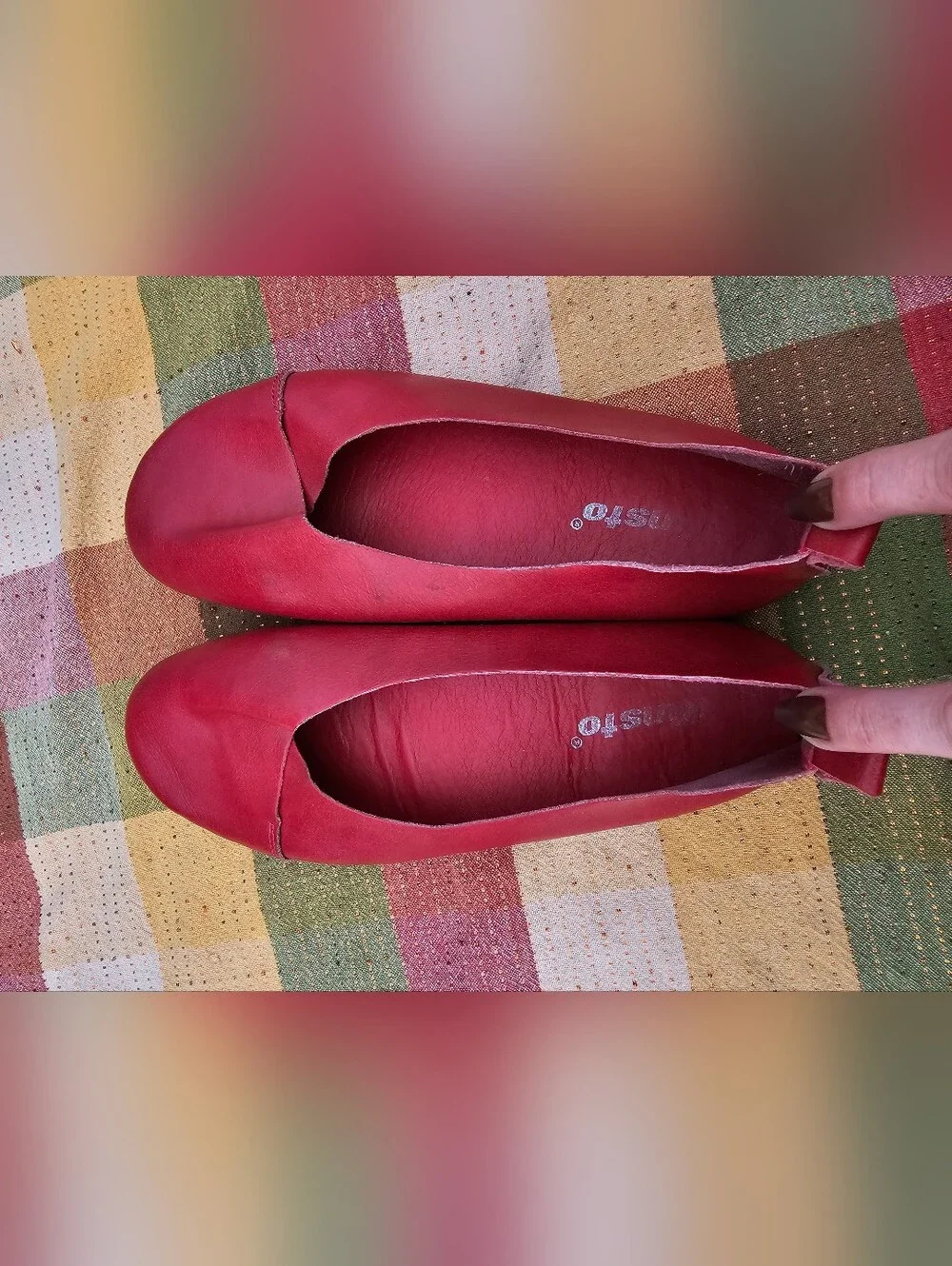 Kunsto Women's Red Leather Ballet Flats Slip-On Comfort Shoes Size 9 Minimalis